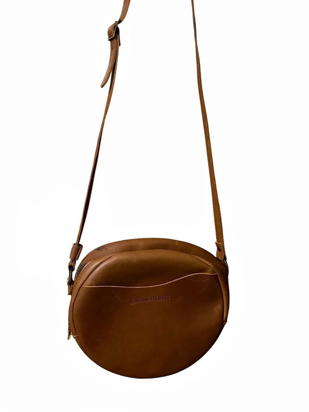 Portland Leather Goods Circle Crossbody Bag Brown